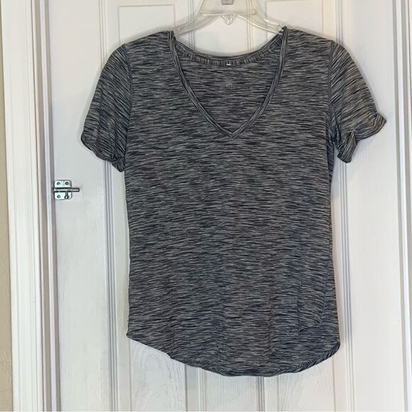 Lululemon What The Sport Short Sleeve V-Neck Tee Top Size 10 Heathered Black - Picture 1 of 7
